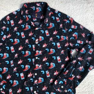 Simon Banks shirt Santa surfing holiday button down long sleeve Christmas small